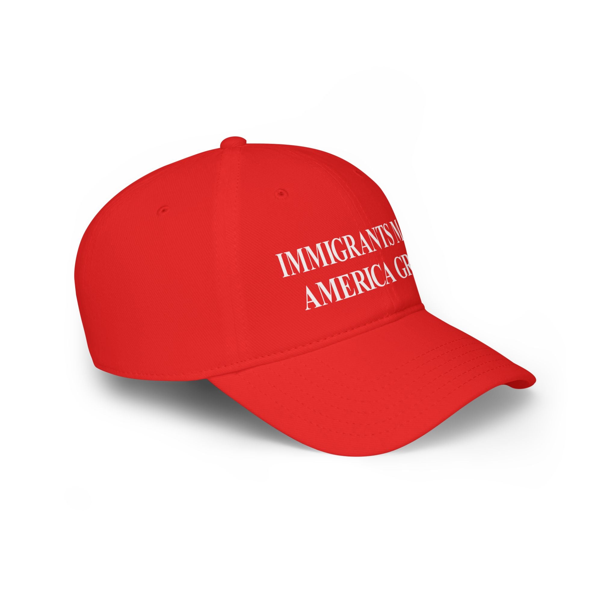 Red Low Profile Baseball Cap – “Immigrants Make America Great” Hat | Patriotic Apparel | Funny Political Gift | Pro-Immigrant Statement Cap
